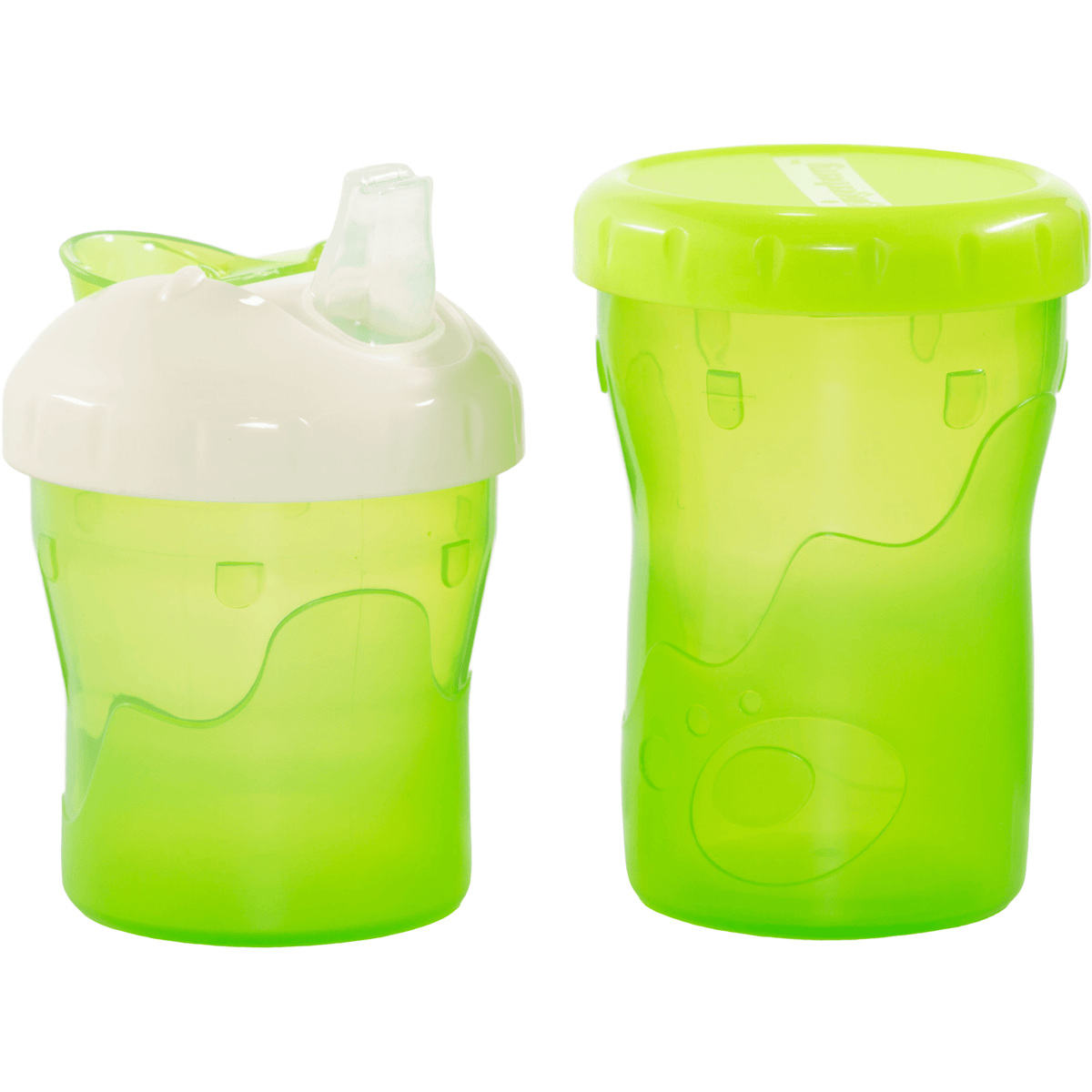 The Two Cup Set. Small mug with non-spill spout. Large snack container with lid. Green.