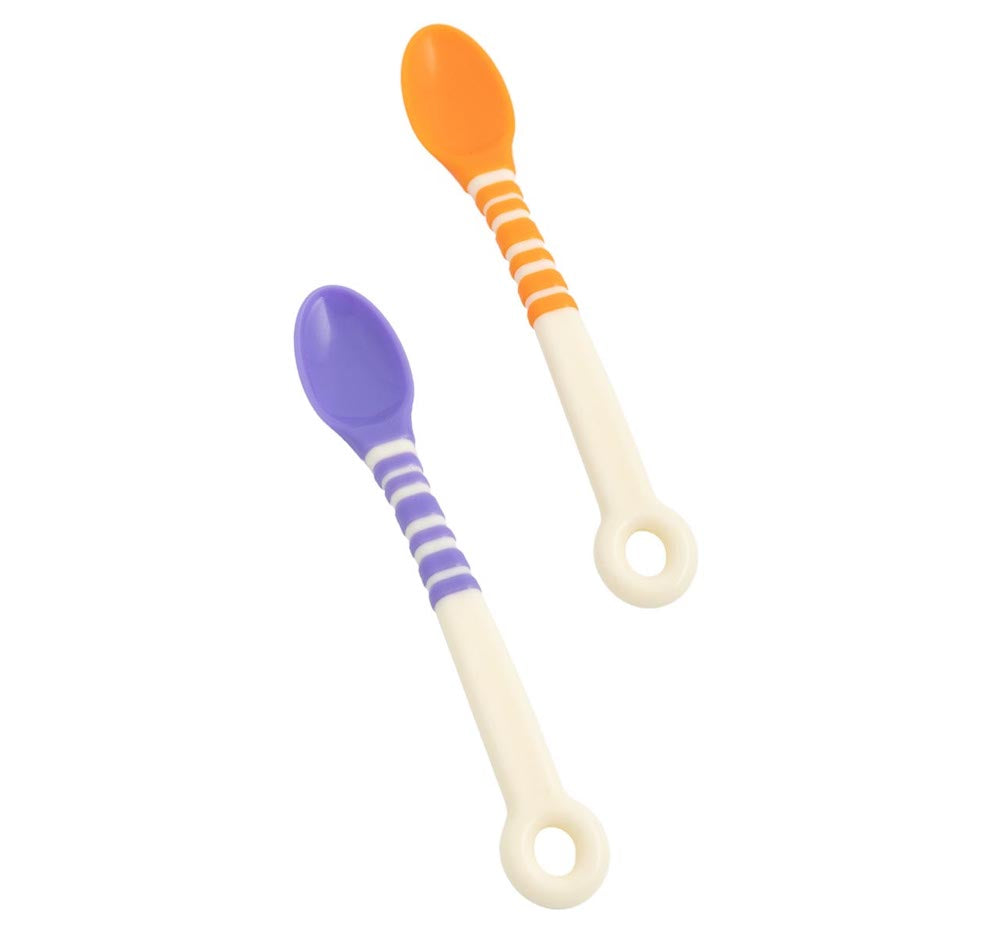Baby/toddler feeding spoons, orange and purple
