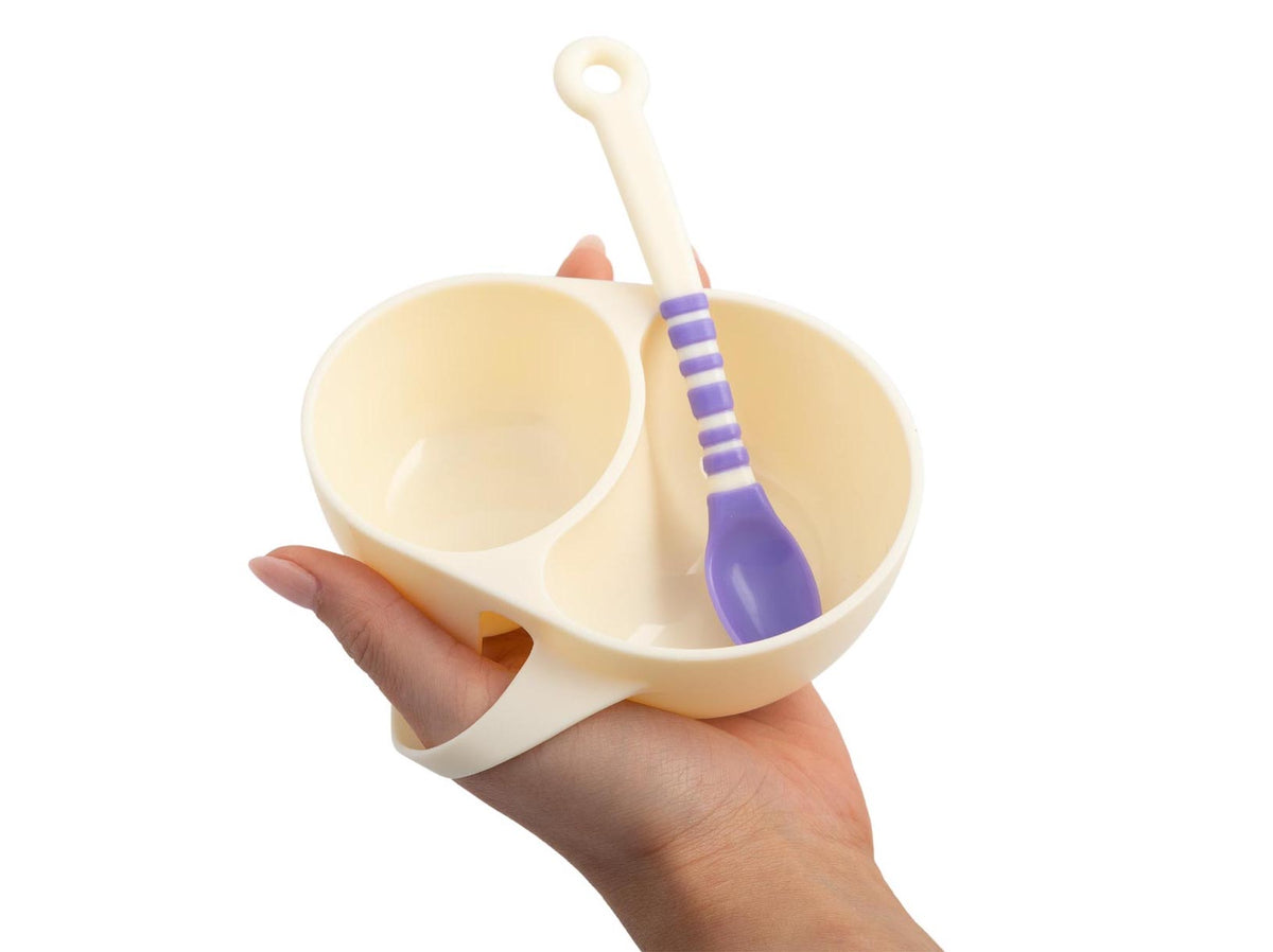 Baby feeding bowl, 2 compartments with purple spoon